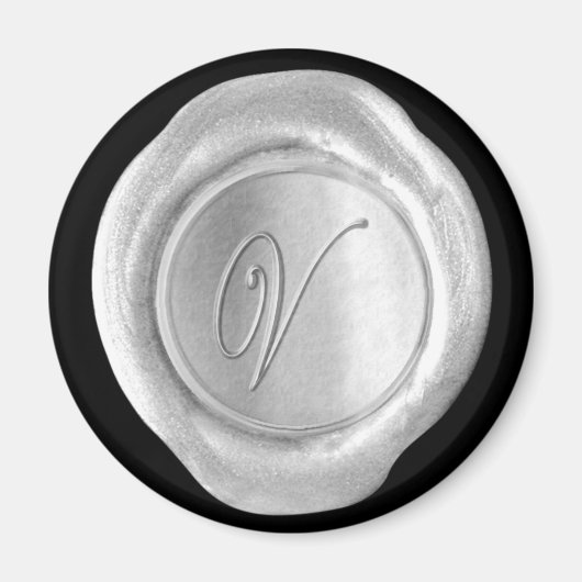 Wax Seal Monogram Magnet - Silver - Script Style - (Voorkant)