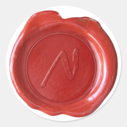 Wax Seal Monogram - Rood - Artistisch N - Ronde Sticker (Voorkant)