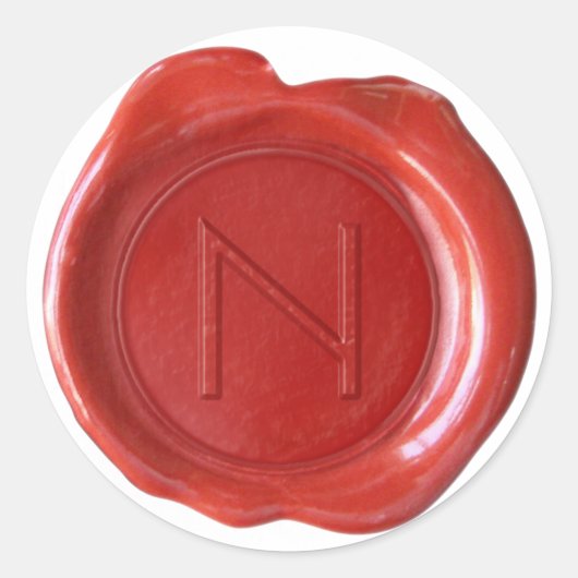 Wax Seal Monogram - Rood - ModernSlim N - Ronde Sticker (Voorkant)