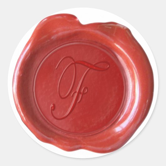 Wax Seal Monogram - Rood - Script F - Ronde Sticker (Voorkant)
