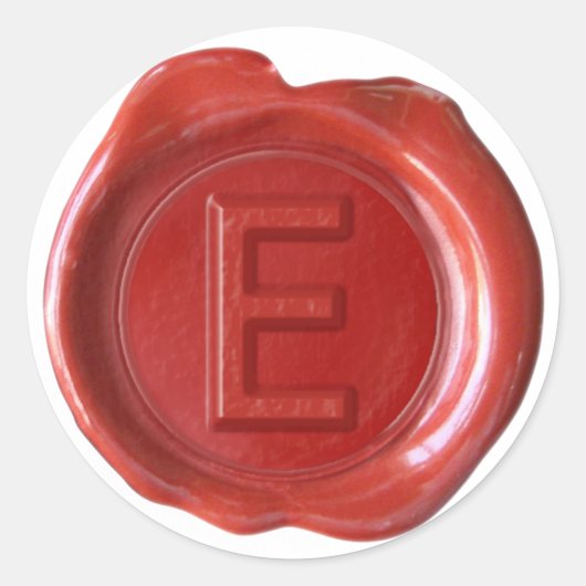 Wax Seal Monogram - Rood - Vet E - Ronde Sticker (Voorkant)