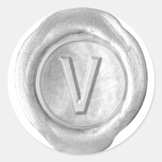 Wax Seal Monogram - Silver - Bold V - Ronde Sticker (Voorkant)
