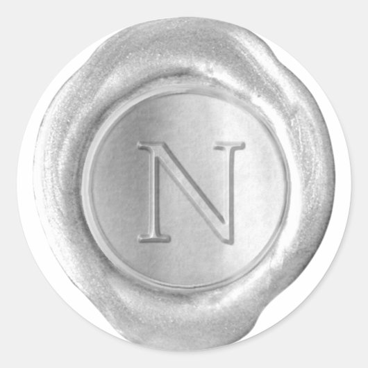 Wax Seal Monogram - Silver - Serif N - Ronde Sticker (Voorkant)
