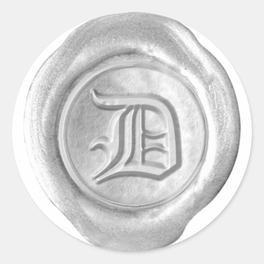 Wax Seal Monogram - Zilver - Oude Engelse D - Ronde Sticker (Voorkant)