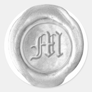 Wax Seal Monogram - Zilver - Oude Engelse M - Ronde Sticker