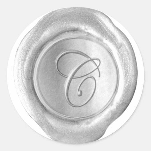 Wax Seal Monogram - Zilver - Script C - Ronde Sticker (Voorkant)
