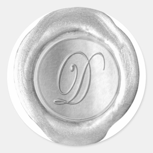 Wax Seal Monogram - Zilver - Script D - Ronde Sticker (Voorkant)