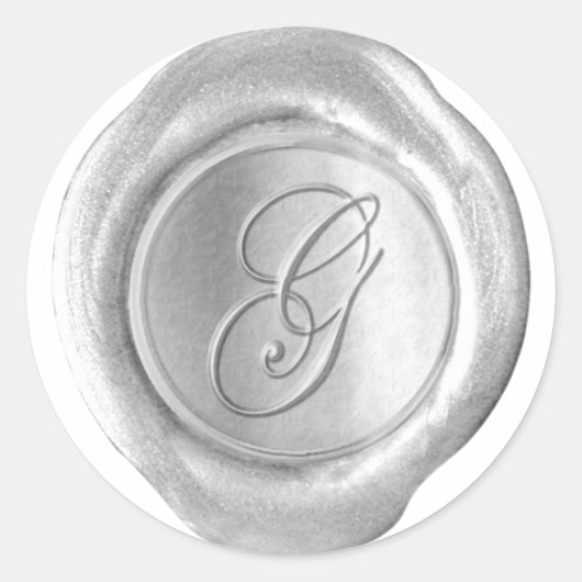 Wax Seal Monogram - Zilver - Script G - Ronde Sticker (Voorkant)