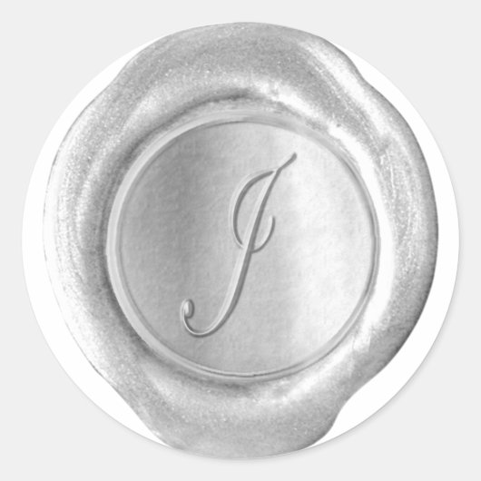 Wax Seal Monogram - Zilver - Script J - Ronde Sticker (Voorkant)
