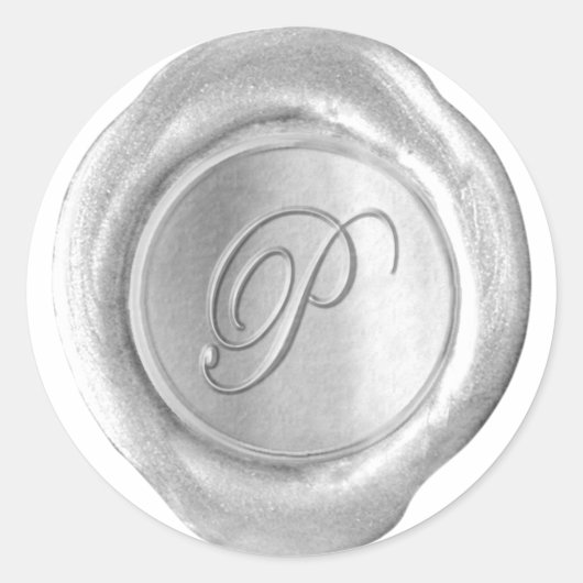 Wax Seal Monogram - Zilver - Script P - Ronde Sticker (Voorkant)