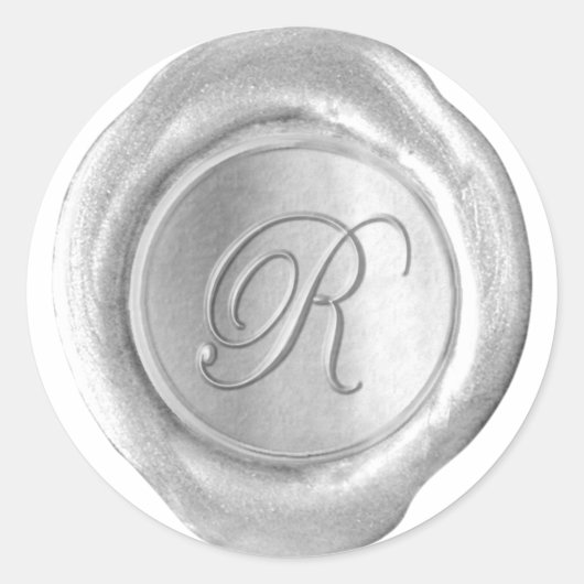 Wax Seal Monogram - Zilver - Script R - Ronde Sticker (Voorkant)