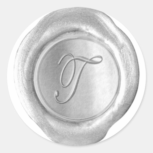 Wax Seal Monogram - Zilver - Script T - Ronde Sticker (Voorkant)
