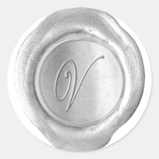 Wax Seal Monogram - Zilver - Script V - Ronde Sticker (Voorkant)