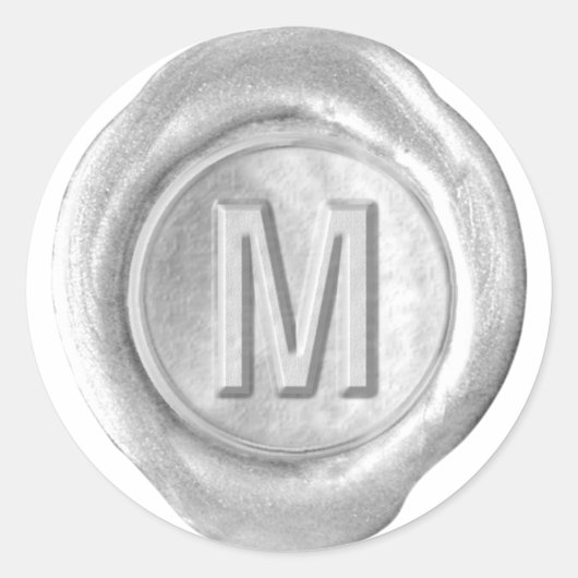 Wax Seal Monogram - Zilver - Vet M - Ronde Sticker (Voorkant)
