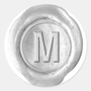 Wax Seal Monogram - Zilver - Vet M - Ronde Sticker