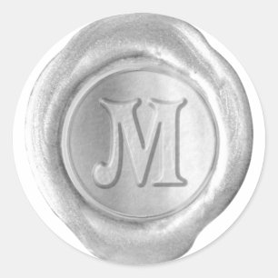Wax Seal Monogram - Zilver - Victoriaans M - Ronde Sticker