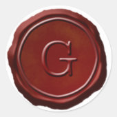 Wax Seal Red Monogram G Initiaal Ronde Sticker (Voorkant)