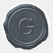 Wax Seal Silver Blue Monogram G Initiaal Ronde Sticker (Voorkant)