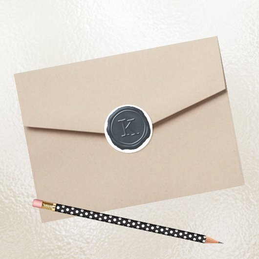 Wax Seal Silver Blue Monogram K Initiaal Ronde Sticker