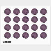 Wax Seal Wedding Accent Initialen Plum D867 Ronde Sticker (Vel)