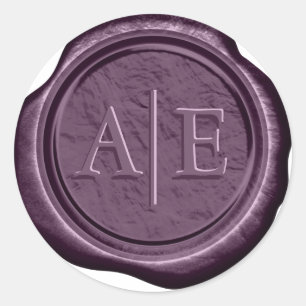 Wax Seal Wedding Accent Initialen Plum D867 Ronde Sticker