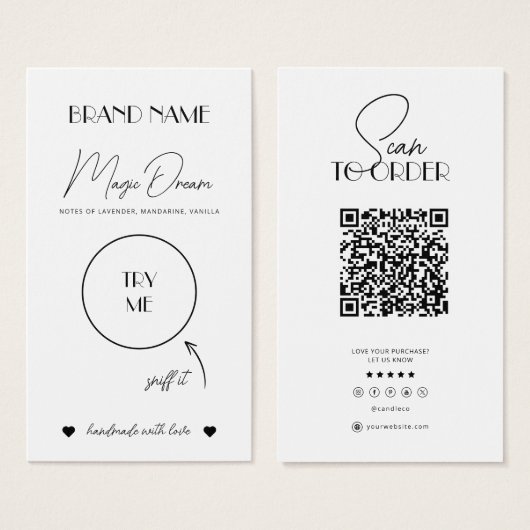 Wax smelt, kaars geur Kaart, kaars monster invoege Visitekaartje (Voorkant /achterkant)