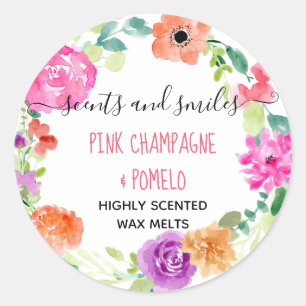 Wax Smelt Productlabel Feminiene Waterverf Bloem Ronde Sticker