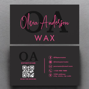 Wax Specialist Esthetician QR Code Hot Pink Black Visitekaartje