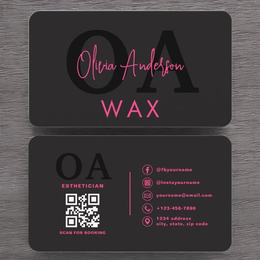 Wax Specialist Esthetician QR Code Hot Pink Black Visitekaartje