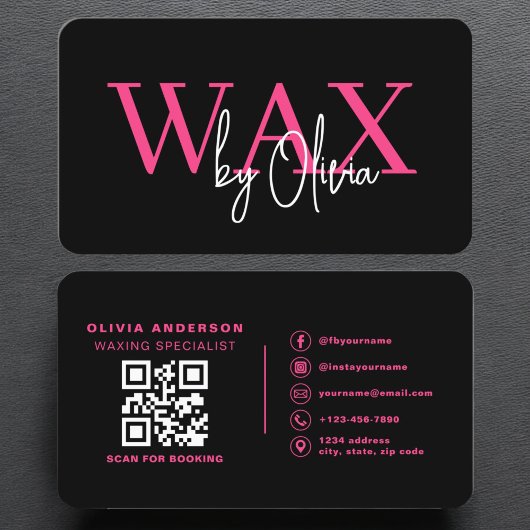 Wax Specialist Esthetician QR Code Hot Pink Visitekaartje