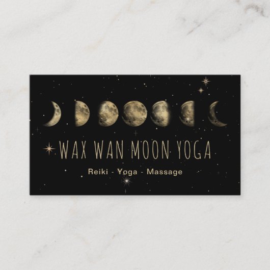 *~* Wax Wan Stars GOLD MOON Lunar Phases Black Visitekaartje (Voorkant)