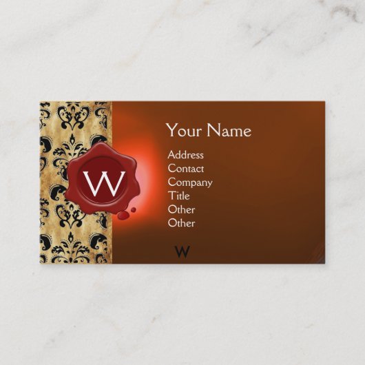 WAX ZEGEL DAMAST PERKAMENT MONOGRAM VISITEKAARTJE (Voorkant)