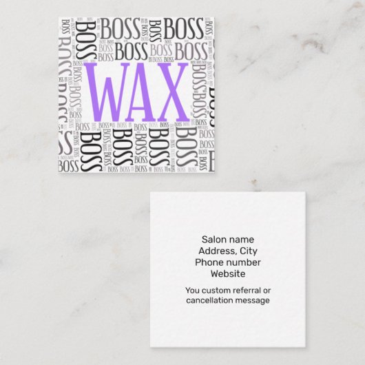 Waxbaas zwart en paars vierkante visitekaartje (Voorkant / Achterkant)