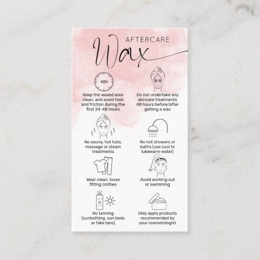 Waxine Aftercare Guide Roze Waterverf Beauty Visitekaartje (Voorkant)