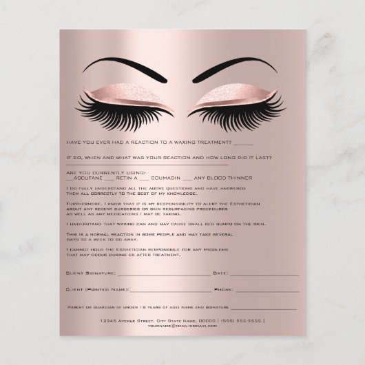 Waxing Depilation Liability Waiver Release Eyes Flyer (Achterkant)