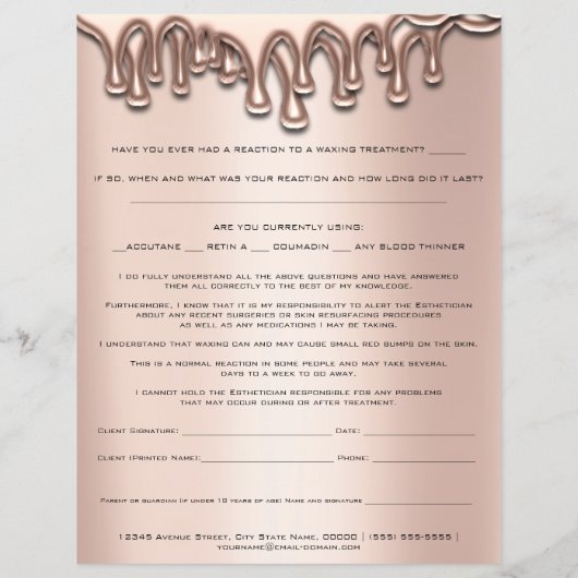 Waxing Depilation Liability Waiver Release Form 1 Flyer (Achterkant)