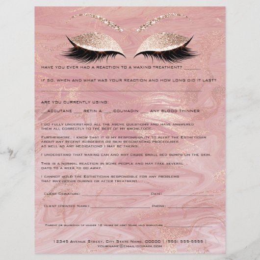 Waxing Depilation Liability Waiver Release Form Flyer (Achterkant)