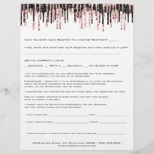 Waxing Depilation Liability Waiver Release Form Flyer (Achterkant)