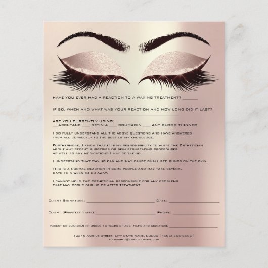 Waxing Depilation Liability Waiver Release Form Flyer (Achterkant)