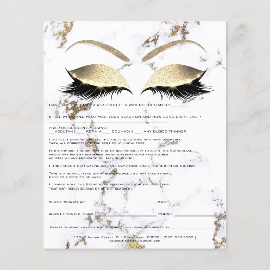 Waxing Depilation Liability Waiver Release Marble Flyer (Achterkant)