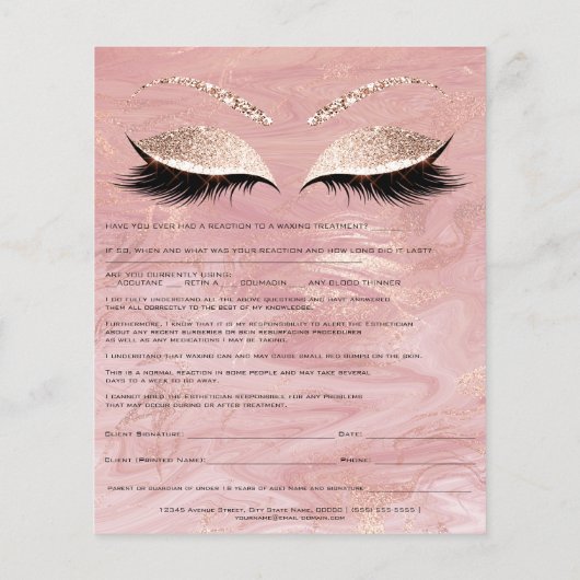 Waxing Depilation Liability Waiver Release Marble Flyer (Achterkant)