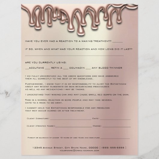 Waxing Depilation Liability Waiver Release Pearly Flyer (Achterkant)