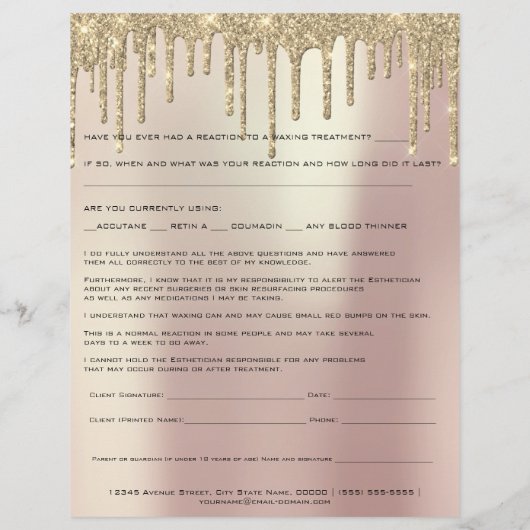 Waxing Depilation Liability Waiver Release Sparkly Flyer (Achterkant)