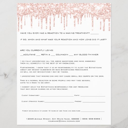 Waxing Depilation Liability Waiver Release White Flyer (Achterkant)