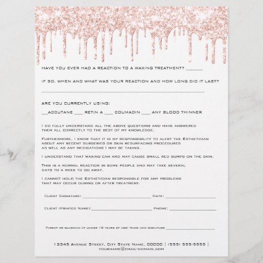 Waxing Depilation Liability Waiver Release White Flyer (Achterkant)