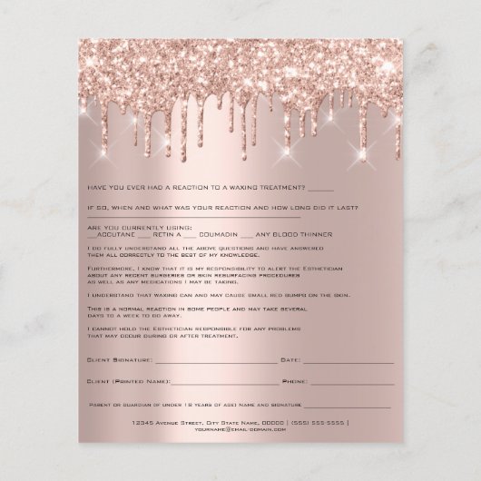 Waxing Liability Waiver Release Form Spark Roos Flyer (Achterkant)