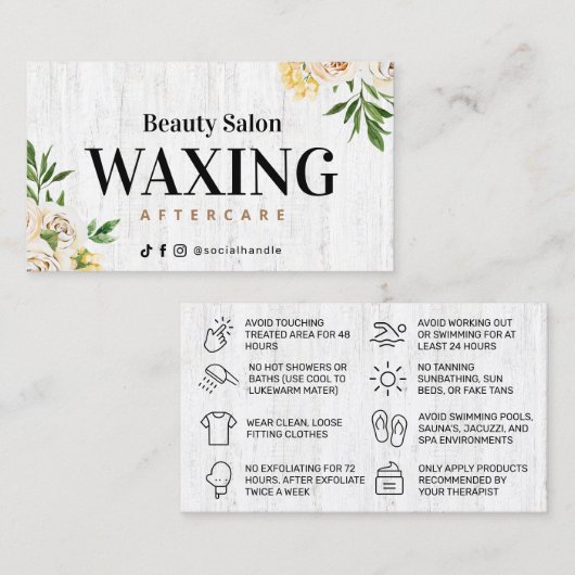 Waxing Wood Spring Aftercare Card Visitekaartje (Voorkant / Achterkant)