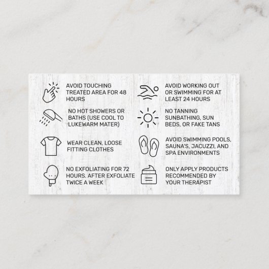 Waxing Wood Spring Aftercare Card Visitekaartje (Achterkant)