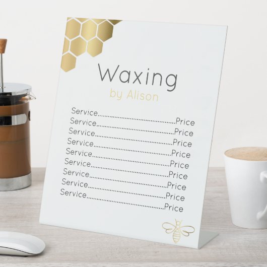 Waxtechnicus/estheticiaanse gouden honingbij reclamebord met voetstuk (Insitu)