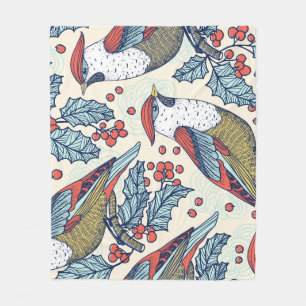 Waxwings Holly Kerstpatroon Fleece Deken